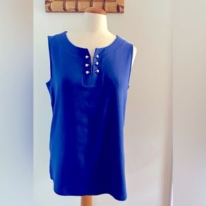 Blue Rafaella Sleeveless Pearl Embellished Top Size Large NWT